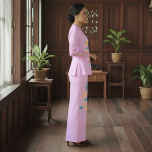 Robe de soirée modeste à traîne maxi en fibre de polyester écologique, tendance Baju Kurung Borong Viral Raya 2025, smocking drapé - Product Image 2