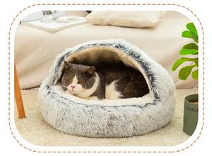 Vente en gros de paniers de lit écologiques pour animaux de compagnie en jonc de mer motif solide nid à fourrure long en peluche d'hiver - Product Image 3