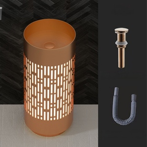 Lavabo sur colonne rectangulaire moderne fait main en acier inoxydable 304, lavabo sur pied monobloc, facile à nettoyer, haut de gamme pour hôtel - Product Image 6