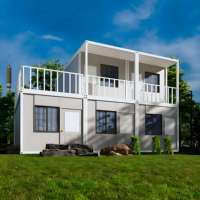 Maison conteneur préfabriquée à deux étages en kit, villa modulaire en acier avec balcon sur le toit pour séjour familial ou en résidence d'été
