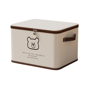 Clothing Organizer <b>Storage</b> Box Off-White Bear Pattern With Lock Rectangle Large Capacity Wardrobe <b>Clothes</b> <b>Storage</b> - Product Image 5