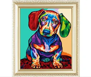 Custom DIY Artistical Design Colored Puppy Painting By Numbers Kits For Home Decoration