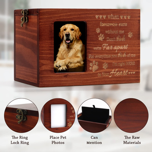 Urnes funéraires modernes en bois écologiques faites à la main pour chiens et chats avec cadre photo intégré et doublure douce en flanelle noire - Sympathie - Product Image 4