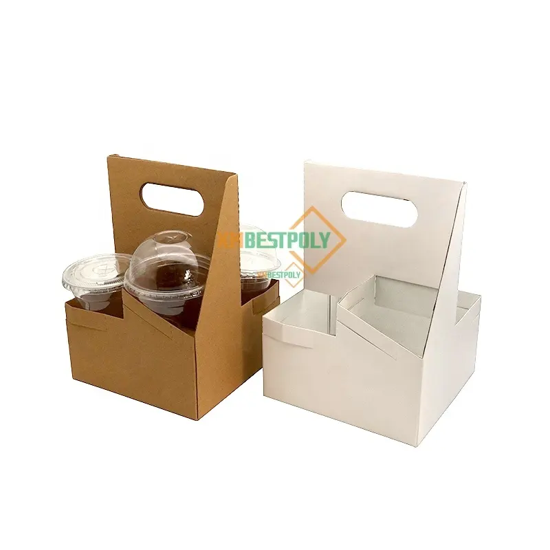 Portavasos de papel Kraft corrugado personalizado, 4 paquetes de tazas de café para llevar, portador de bebidas con asa