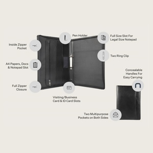 Biểu Tượng Tùy Chỉnh Người Đàn Ông Quà Tặng Kinh Doanh <span class=keywords><strong>A4</strong></span> Kích Thước Thư Mục Tập Tin Da Màu Đen Tài Liệu Organiser Túi Xách Tay Cặp Tài Liệu Danh Mục Đầu Tư Với Dây Kéo - Product Image 3