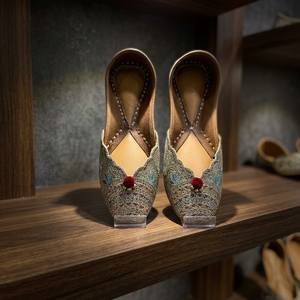 Eco-Friendly BS INTERNATIONAL Female Traditional Rajasthani Shoes Cow Leather Customizable Design Floral Pattern Flat Heel - Product Image 1