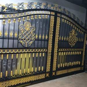 Puerta Batiente de Hierro Forjado Prima Luxury Villa, Puerta de Entrada Metálica Personalizada para Exteriores, Decorativa para Entrada de Vehículos con Diseño Moderno de Vetas de Madera - Product Image 5