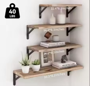 Thiết lập của 4 mộc mạc gỗ nổi kệ treo tường sắt Rack hiển thị cho trang trí nội thất và nhà bếp sử dụng có thể gập lại thiết kế - Product Image 4