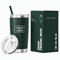Mug de voyage isotherme 20 oz avec revêtement en poudre, gobelet à café en acier inoxydable 20 oz, compatible avec la plupart des porte-gobelets, avec couvercle anti-fuite