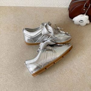 Zapatos de Entrenamiento Agande Plateados de Cuero Suave con Suela Blanda para Mujer, Primavera Verano 2026, Nueva Llegada, Bailarinas Casuales Planas - Product Image 3