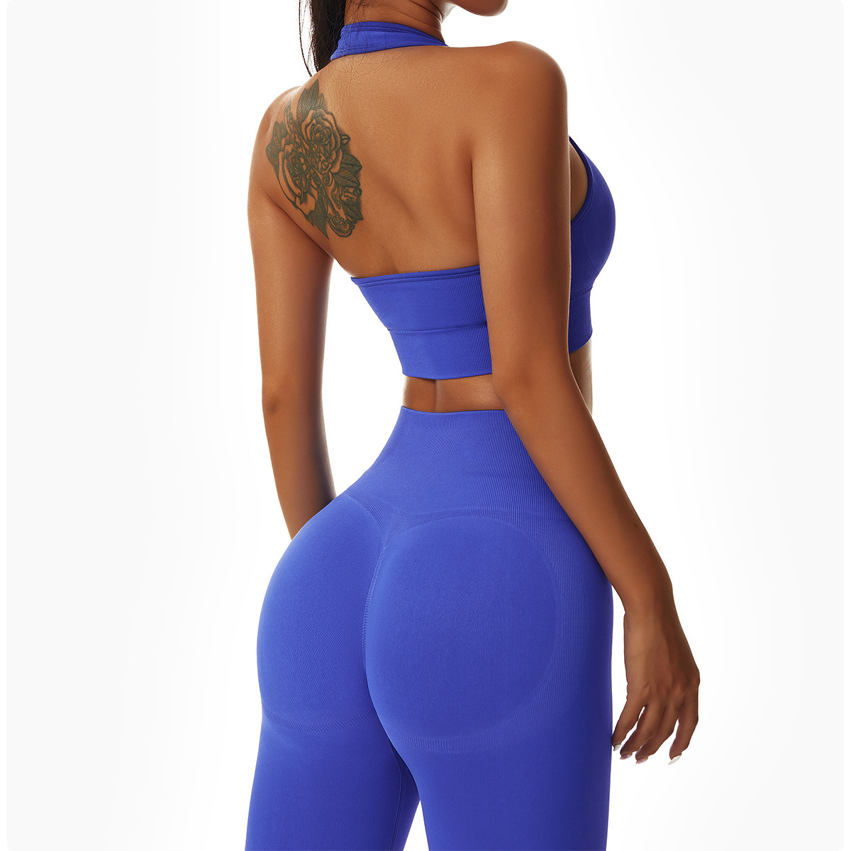 Tz6466 S-XL sutiã fitness feminino, conjunto de roupas atléticas fitness para academia halter e esportes em nylon em 2 peças