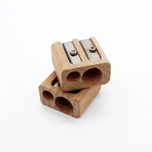 School office supplier square shape wooden pencil sharpener with double hole