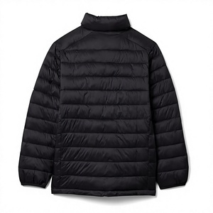 Men's Black Puffer Jacket Stand Collar <b>Zipper</b> Closure Windproof Casual Winter <b>Coat</b> Solid Color Polyester Regular Fit 2026 - Product Image 2