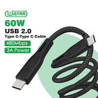 Câble de charge rapide USB C vers USB C WISTAR en gros, PD 60W, chargeur de type C, cordon tressé, transfert de données 3A, câble de charge rapide