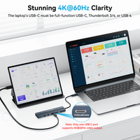 Hub USB-C 10 Gbps, station d'accueil 4K 60 Hz, sortie vidéo USB-C, charge PD 100 W, répartiteur de données USB 3.1 pour MacBook, PC portable