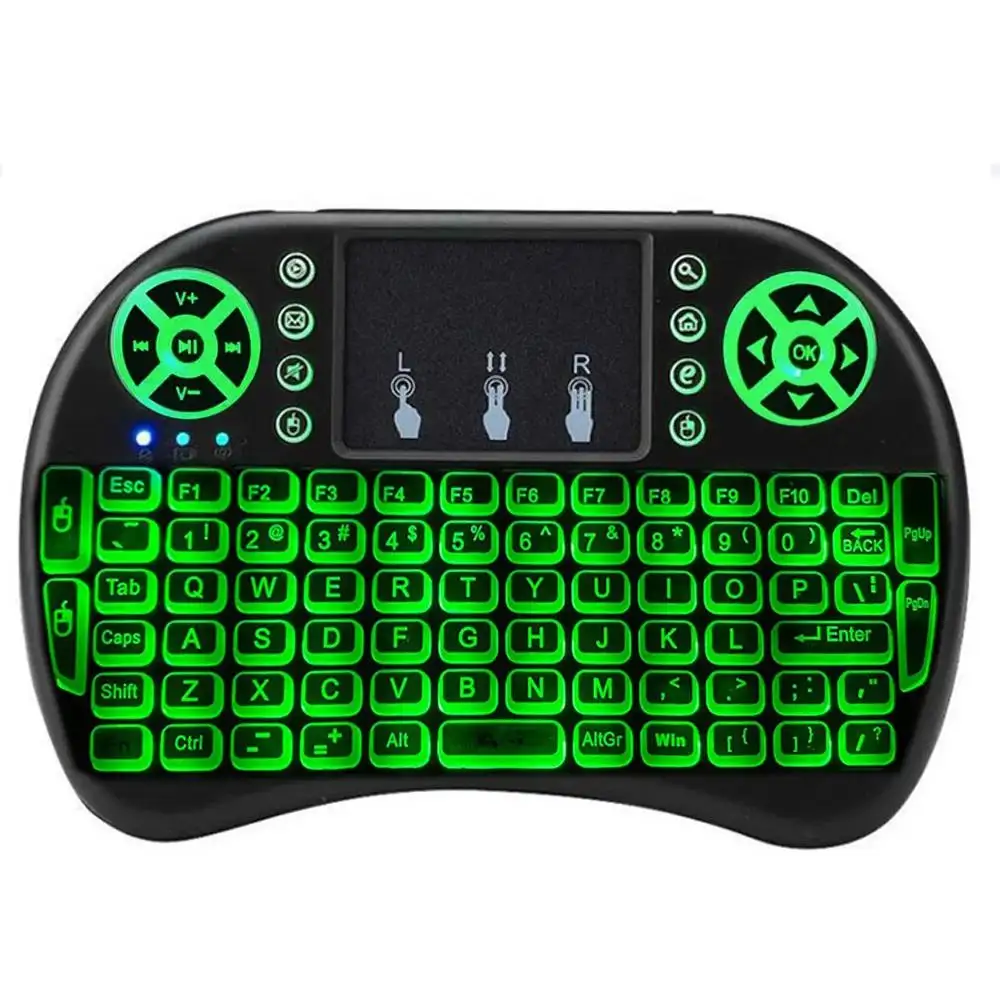 Keyboard nirkabel Mini, Mouse udara 2.4G dengan Keyboard Touchpad, i8, bahasa Arab, Spanyol, Rusia, Keyboard nirkabel Mini untuk PC Android, kotak TV