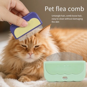 猫と犬のためのペット用クリーニングツール滑り止め湾曲金属フリーコーム丸針付きフローティングヘア除去用 - Product Image 2