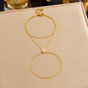 Fashion Minimalist Flower Diamond <b>Bracelet</b> Gold Plated Stainless Steel <b>Stacked</b> Chain Gift Jewelry - Product Image 1