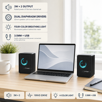 T-WOLF S3 Computer-Lautsprecher 3W X 2 Kabelgebunden 3,5mm USB-Stromversorgung 4-Farben-Atemlicht Stereo für PC Laptop Desktop Großhandel