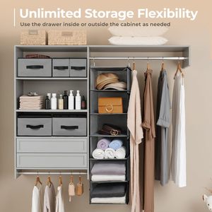 Hanging Closet Organizer <b>6</b> Shelves 5 <b>Drawers</b> Detachable Storage With Side Pockets For Bedroom Neatening Fabric Non Woven - Product Image 6
