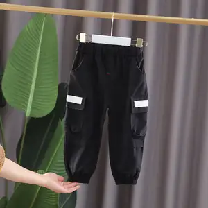 Offre Spéciale enfants vêtements noir et <span class=keywords><strong>blanc</strong></span> couleur lin garçons adolescent travail <span class=keywords><strong>pantalon</strong></span> pour enfants avec poches - Product Image 1