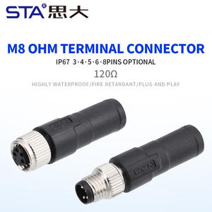ขั้วต่อ M8 แบบกันน้ำสำหรับงานอุตสาหกรรม 120 โอห์ม พลาสติก ตัวผู้ ตัวเมีย แบบแนวตั้ง 3 4 ขา ปลั๊กแบบอากาศยาน - Product Image 4