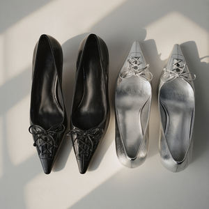 WETKISS 2026 – Élégantes Chaussures à Nœud pour Femme, Escarpins de Bureau à Talons, Escarpins de Soirée en Cuir à Lacets, Escarpins à Bout Pointu pour Femme, Escarpins à Petit Talon - Product Image 1