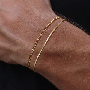Bracelet tendance en acier inoxydable, style unique et cool, chaîne cubaine double couche pour homme - Product Image 2