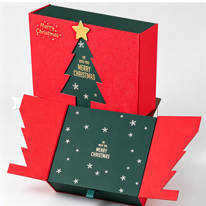 Boîte cadeau de Noël rouge grande à double porte pour foulards, emballage en carton doré, boîte <span class=keywords><strong>vide</strong></span>, vente en gros, fabricant - Product Image 2