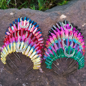 Elegante Fascia per Capelli con Corona a Mezzaluna in Cristallo Naturale Elettroplaccato Colorato, Stile Wicca, Blu Scuro e Nero - Product Image 2