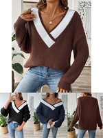 Chandails d'hiver à la mode pour dames tenues tricotées à manches longues col en v style décontracté pull pour femmes