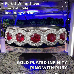 Anillo de Plata de Ley S925 Chapado en Oro con Diseño de Infinito y Circonitas Cúbicas Rojas, Anillo de Compromiso Elegante y Lujoso para Mujer - Product Image 2
