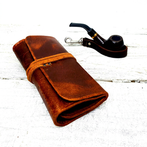 Sac de rangement en cuir véritable fait main pour pipes à tabac, personnalisable en gros, étui pour accessoires PRB-0006E - Product Image 1