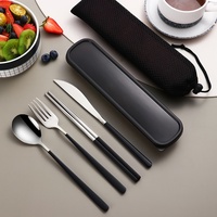 Ensemble de couverts portables en acier inoxydable, cuillère, fourchette, couteau et baguettes, pour voyage, camping, bureau