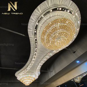 Hot bán tùy chỉnh lớn trong nhà trang trí trần cao biệt thự sảnh khách sạn tiệc hội trường sang trọng hiện đại pha lê <span class=keywords><strong>LED</strong></span> đèn chùm - Product Image 2