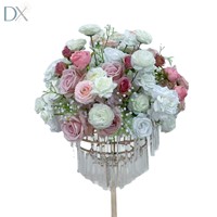 Bola Bunga Sutra Buatan 50cm Warna Pink dan Putih, Dekorasi Bunga Besi untuk Pernikahan, Pesta, dan Acara