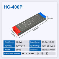Alimentation électrique à LED simple Hyrite, pour intérieur, 100W-400W, 12V/24V, rail DIN industriel, PFC, facteur de puissance élevé, efficacité 90%