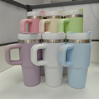 Vaso de viaje de acero inoxidable de 14oz, taza de café portátil para exteriores, mango de paja de plástico, accesorio de impresión segura, térmico frío