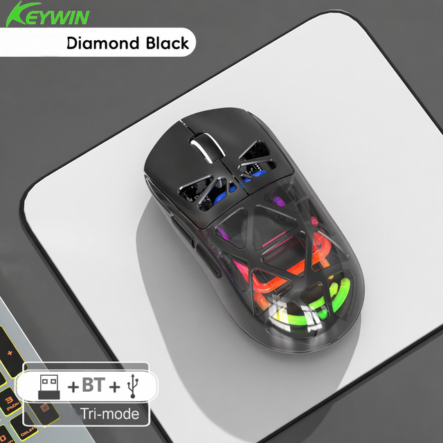 OEM ODM RGB Transparent 3600 DPI Tri-mode Wireless Gaming Mouse Factory Stock Custom RGB 5D Tri-mode Transparent Gaming Mouse