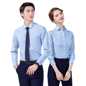 Striped Shirt Unisex Long Sleeve Slim Fit Anti-Wrinkle Workwear Polyester Fabric - Product Image 5