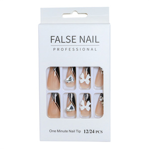 Nouvelles tendances : Faux ongles à presser personnalisés, longs, forme cercueil carrée, style French blanc papillon, en acrylique ABS - Product Image 6