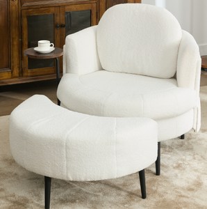 Modern White Fabric <b>Sofa</b> Chair with Footrest <b>Stool</b> for Apartment and Villa Living Room Leisure Use-Soft Durable Design - Product Image 6