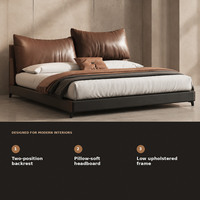 Lit plateforme moderne rembourré avec tête de lit capitonnée en cuir, cadre en métal, taille double, style minimaliste de luxe pour chambre à coucher, origine Chine