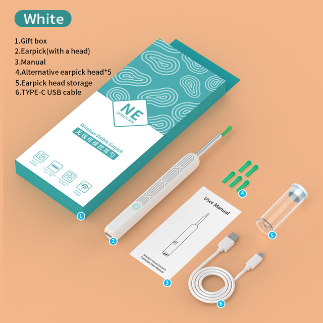 NE3 HD WiFi Visual Ear Cleaner Set Type-C Rechargeable Endoscope Ear Pick Private Mold ABS Material Round Design for Home Use