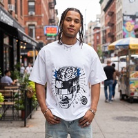 T-shirt surdimensionné pour homme avec logo personnalisé, motif graphique Cyberpunk Brain Portrait, streetwear, t-shirt de qualité supérieure en coton 100% lourd