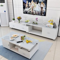 Table basse moderne et simple, meuble TV combiné, support TV rétractable en verre trempé à poser au sol, meuble de rangement pour la maison