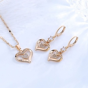 <b>Women</b> Gold‑Tone Double Heart Jewelry <b>Set</b> Crystal Pendant Necklace Dangle Drop Earrings for Wedding Anniversary <b>Gift</b> - Product Image 3