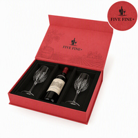 Boîte d'emballage rigide pour bouteille de vin avec logo personnalisé, fermeture magnétique, insert en mousse EVA pour 1 bouteille et 2 verres, vin rouge, champagne