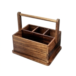 Organisateur de vaisselle en bois d'acacia, rectangulaire, à un seul niveau, style classique, sur pied, pour ateliers, avec poignée non pliable - Product Image 2