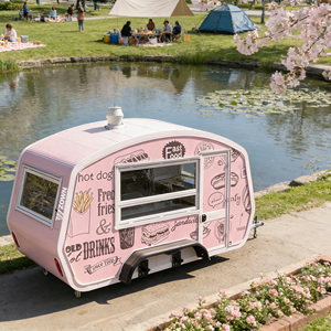 Pink Mobile Food <b>Trailer</b> With Fast Food Graphics And Serving Window For Outdoor Use - Product Image 1